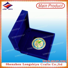 Soft Enamel Double Sided Design Gold Challenge Coin with Blue Velvet Box